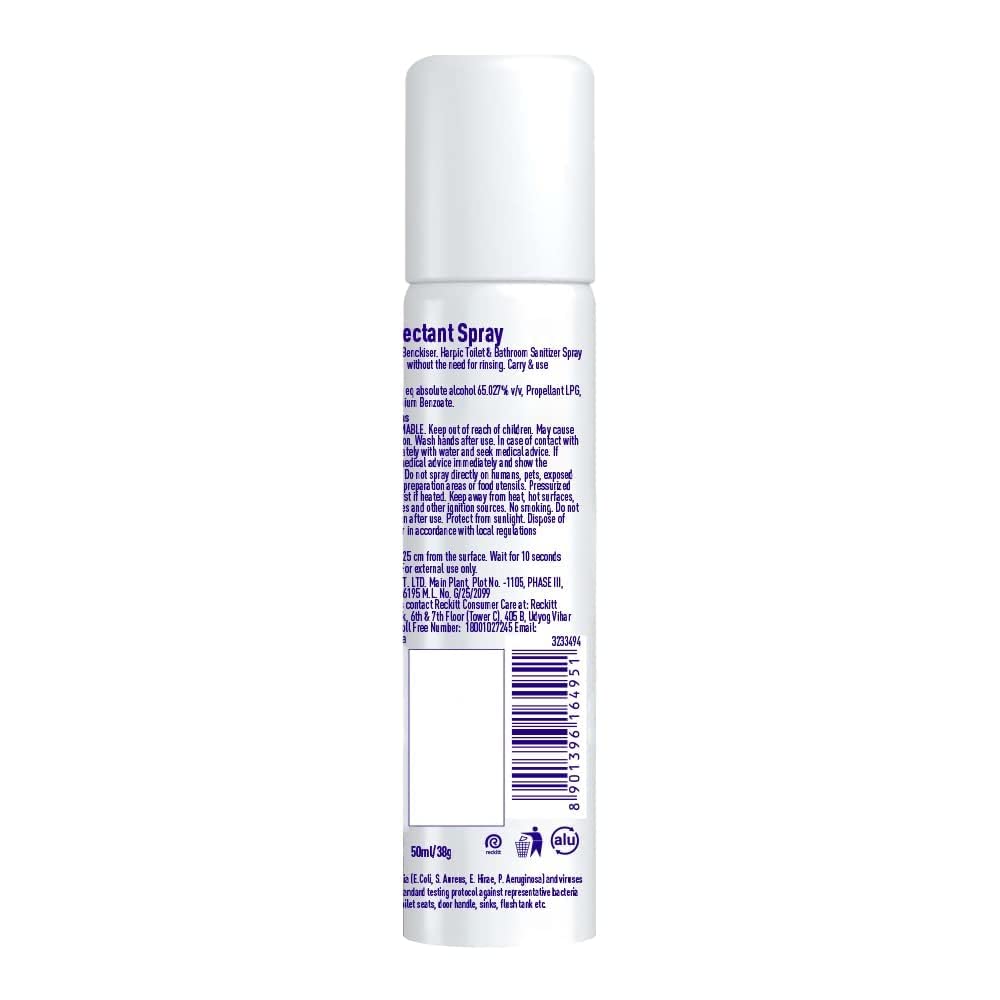 Harpic 50 ml - Citrus Fresh, Toilet Seat Sanitizer Spray | Disinfects Toilet Seat Covers, Tap and Doorknob | Kills 99.9% Germs