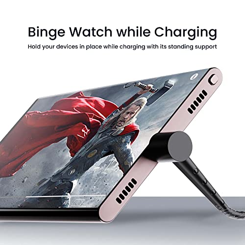 Ambrane Micro USB Standing Cable, 3A Fast Charging, Perfect for Holding Mobile while Charging/Binge-Watching, 480mbps Data Transmission, Braided Cable - 1.5m (ABSM-15 Black)