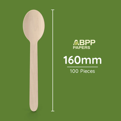 ABPP Disposable Spoon - 200 Disposable Wooden Spoons Set (Big Size - 16cm Big Size) | Spoons for Eating Food, Ice-Cream | Best Cutlery Set for Kitchen, Birthday, Parties, Picnic, Office & Restaurant
