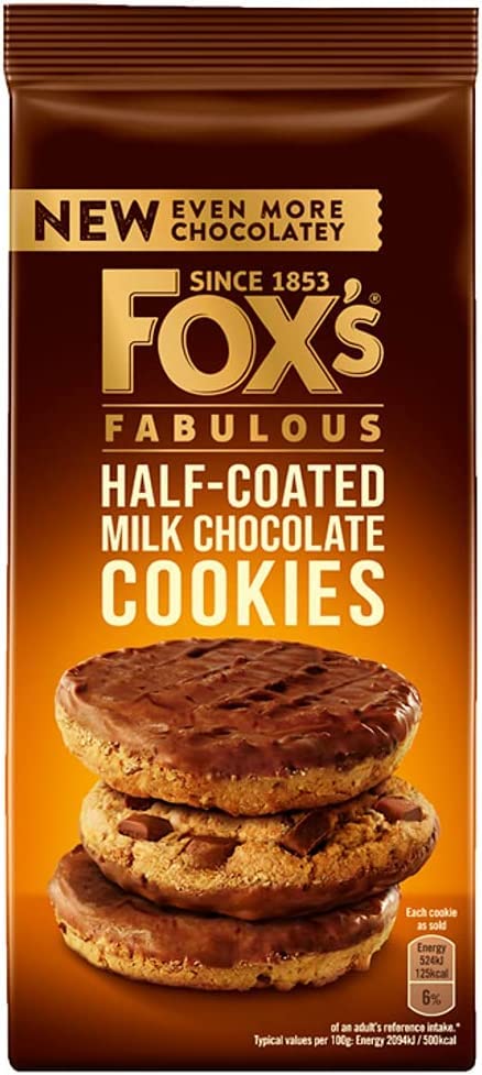 Fox's Fabulous Half Coated Milk Chocolate Cookies, 175 grams