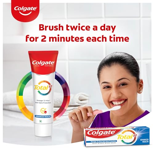 Colgate Total 300gm (2 x 150gm) Advanced Health Antibacterial Toothpaste, Tooth Paste with 12-Hour Anti-Germ Protection, Whole Mouth Health, World's No. 1* Germ-fighting Toothpaste (Combo Pack Offer)