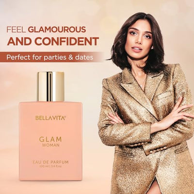 Bella Vita Luxury GLAM Woman Eau De Parfum with African Orange, Jasmine & Patchouli|Premium, Long Lasting Floral & Woody Fragrance EDP for Women 100ML