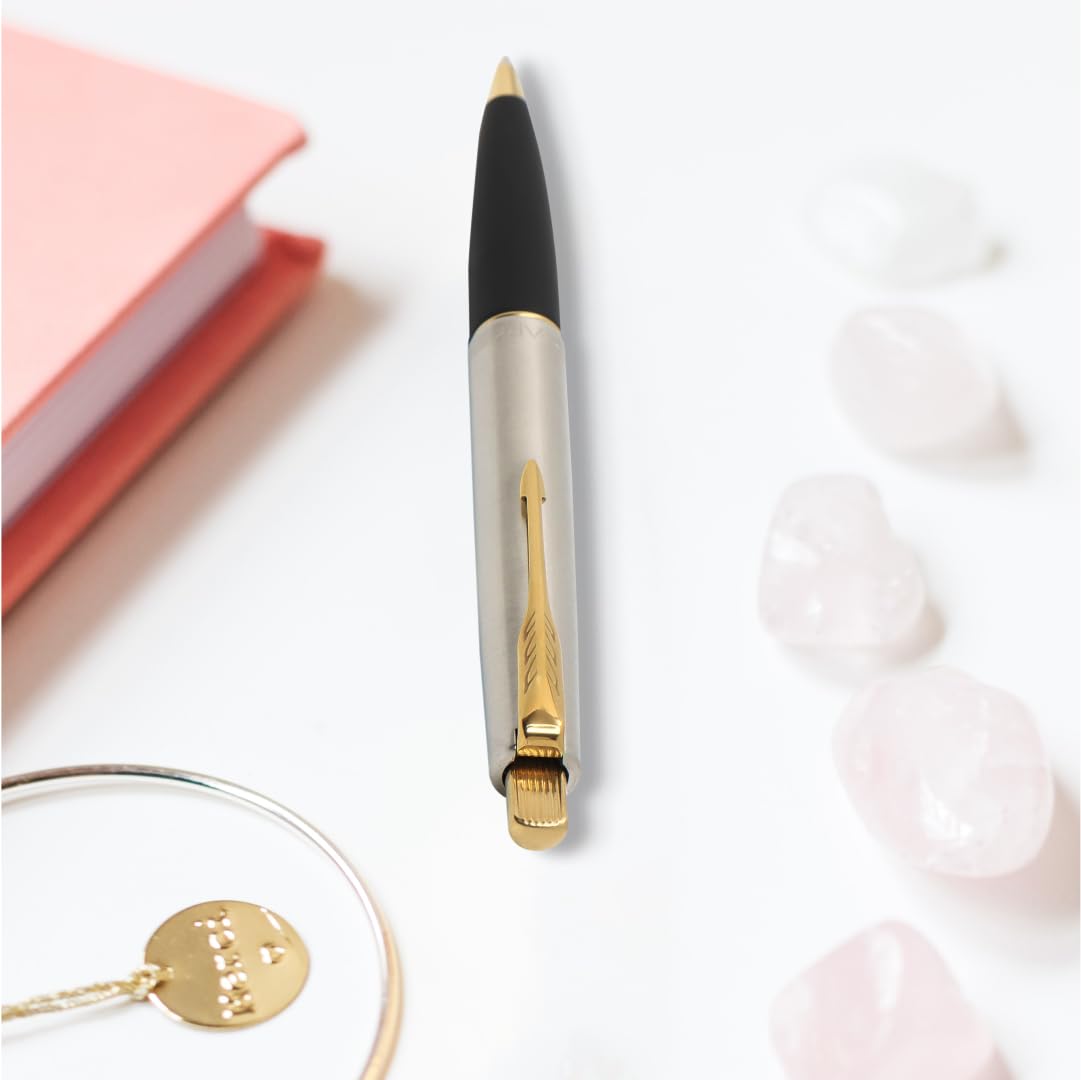 Parker Frontier Stainless Steel Gold Trim Ball Pen - Blue Ink, Pack Of 1