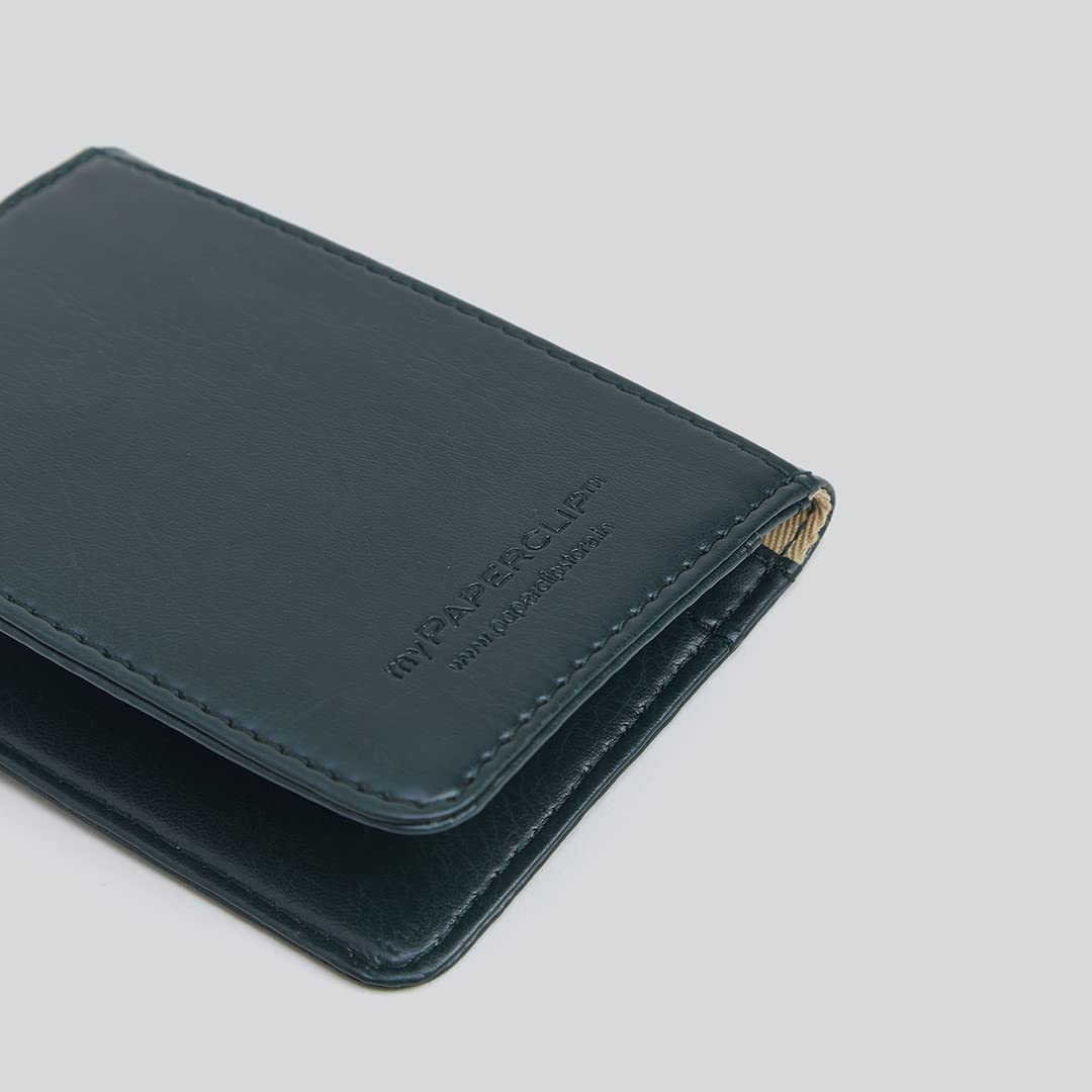 Mypaperclip Card Holder Wallet, Classic Edition, Pocket Size Made Of Italian Vegan Leather - Chw_Mini-Green