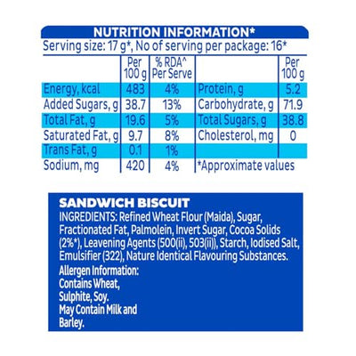 Cadbury Oreo Vanilla Flavour Creme Sandwich Biscuit Family Pack, 275.55 g