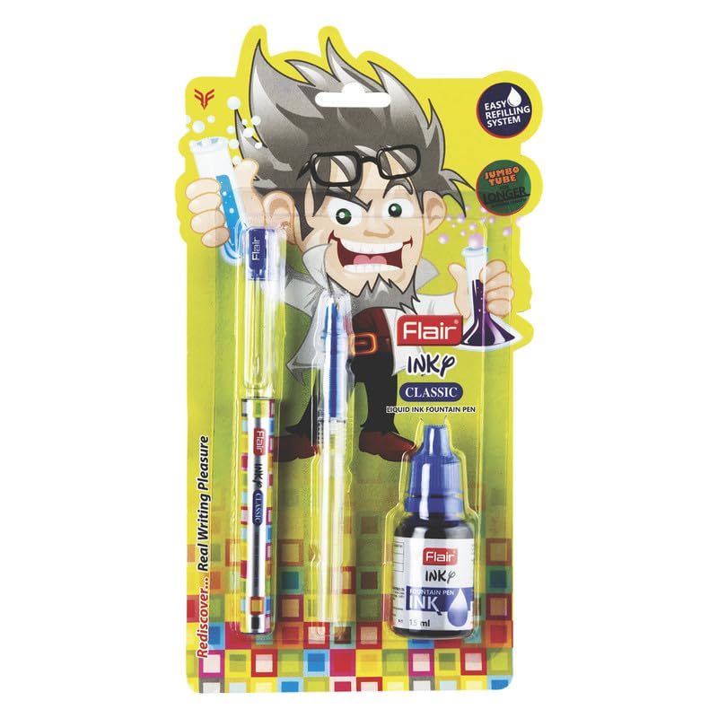 Flair Inky Series Classic Liquid Ink Fountain Pen Blister Pack - Blue Ink