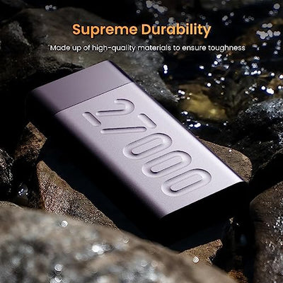 Ambrane 27000mAh Power Bank, 20W Fast Charging, Triple Output, Type C PD (Input & Output), Quick Charge, Li-Polymer, Multi-Layer Protection for iPhone, Smartphones & Other Devices (Stylo Pro, Purple)