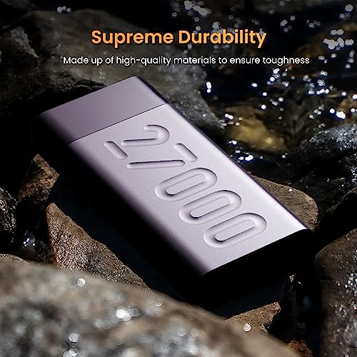 Ambrane 27000mAh Power Bank, 20W Fast Charging, Triple Output, Type C PD (Input & Output), Quick Charge, Li-Polymer, Multi-Layer Protection for iPhone, Smartphones & Other Devices (Stylo Pro, Purple)