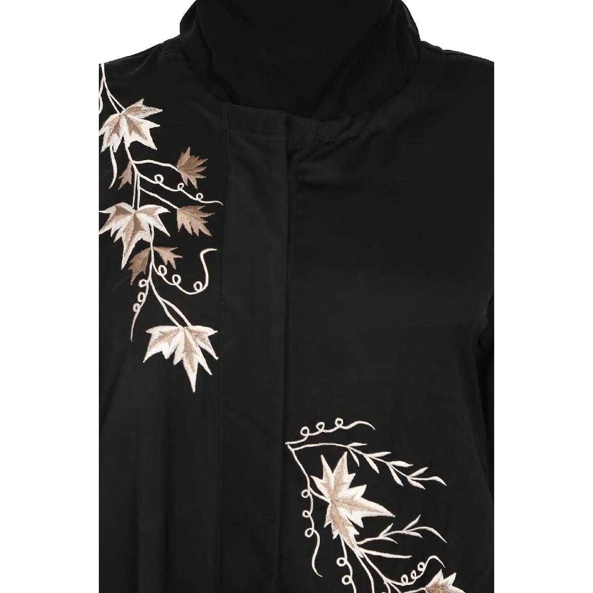 BT - Being Traditional Women’s Front Open Embroidery Abaya in Dubai Nida Fabric with Long Cuff Sleeves & Side Pocket (BT-EFOA-001) (L, Black)