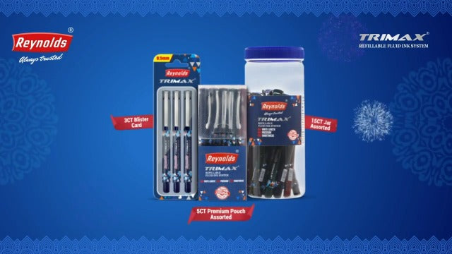 Reynolds Trimax 0.5mm Gel Pen -  Blue Ink, Pack of 3