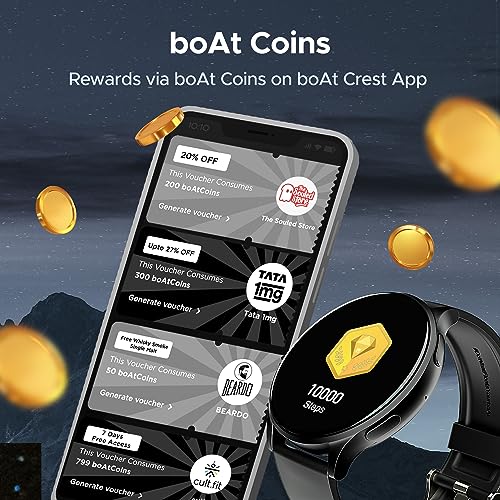 boAt Lunar Orb Smart Watch with 1.45" AMOLED Display, BT Calling, DIY Watch Face Studio, Coins, Crest App Health Ecosystem, Live Cricket&Football Scores, IP67(Active Black)