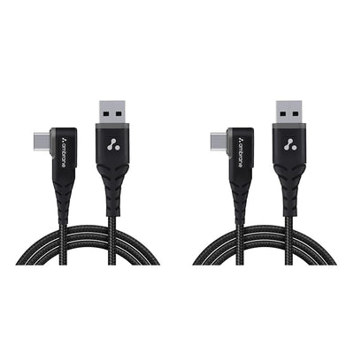 Ambrane Type C Mobile Charging Cable 3A Fast Charging, 1.5m L Shaped Braided Cable, 480Mbps Data Transfer for Smartphones, Tablet, Laptops & Other Type C Devices (ABLC10, Black) (Pack of 2)