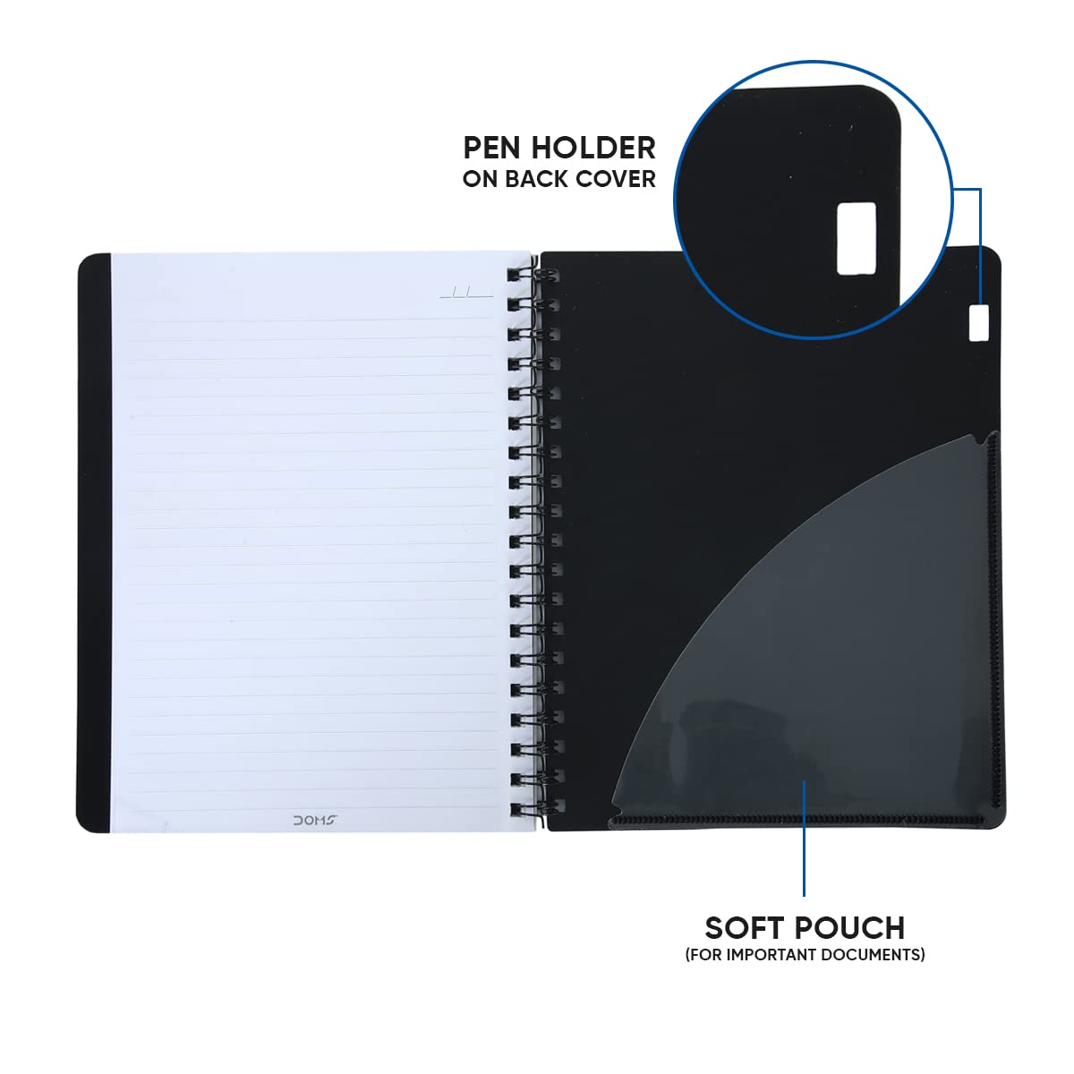 Doms Wiro Binding Notebook | 5 Subject Book | Single Line Ruled | 70GSM | 300 Pages | 25.0 x 17.8 cm | Pack of 1