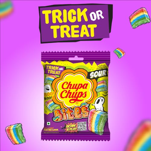 Chupa Chups Sour Bites, Mixed Fruit Flavour, Soft & Chewy Toffee Pack, 8 X 61.6 G, 492.8 Grams