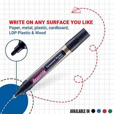 Reynolds  permanent marker -  2 Black, 1 Blue, 1 Red & 1 Green, Pack of 5