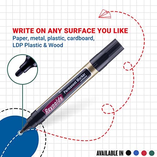 Reynolds  permanent marker -  2 Black, 1 Blue, 1 Red & 1 Green, Pack of 5