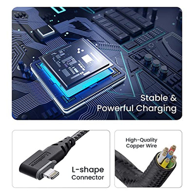Ambrane USB to Lightning 12W Fast Charging, L Shape for Easy Holding, 480 Mbps Data Sync Cable for iPhone, iPad, Macbook, iMac, Airpods - 1.25m (ABLL-125 Black)