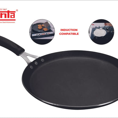 AJANTA Iron DOSA TAWA (11 inch, 3 MM Thickness) for Dosa/Roti/chapati| Gas and Induction Friendly | Non Toxic | Naturally Nonstick| Pure Iron Cookware