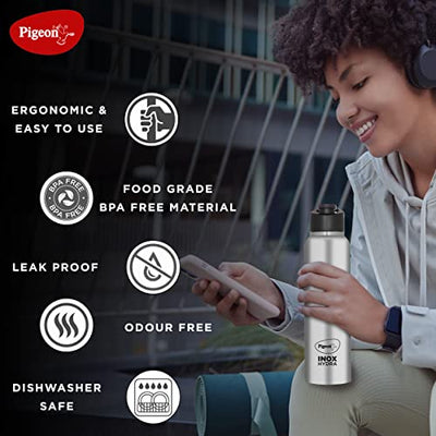 Pigeon by Stovekraft Stainless Steel INOX Hydra 1000 Drinking Water Bottle 900 ml - Silver (Pack of 1)
