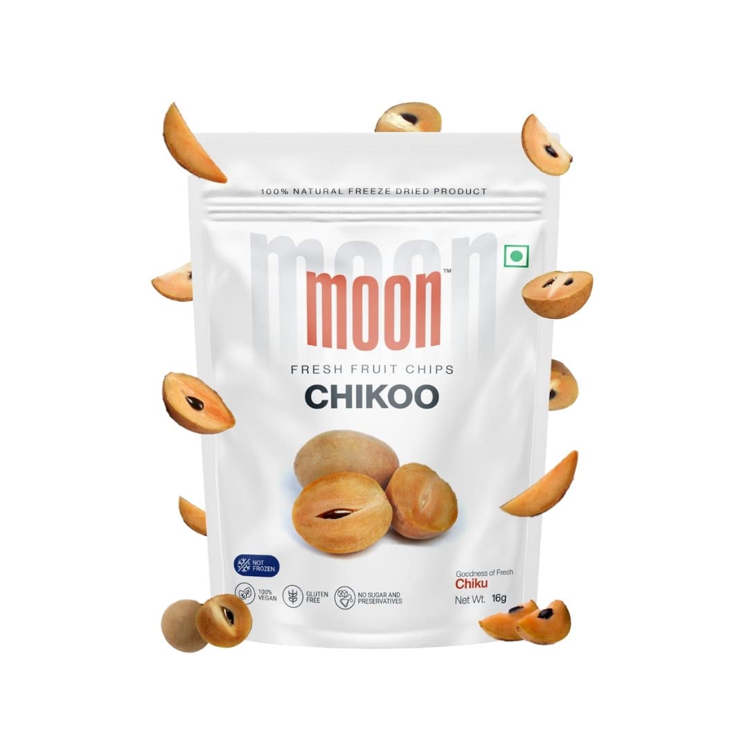 Moon Freeze Dried Chikoo | Healthy Chikoo Snack | 100% Natural, Vegan, No Preservatives, No Added Sugar | 16Gm | Pack of 01