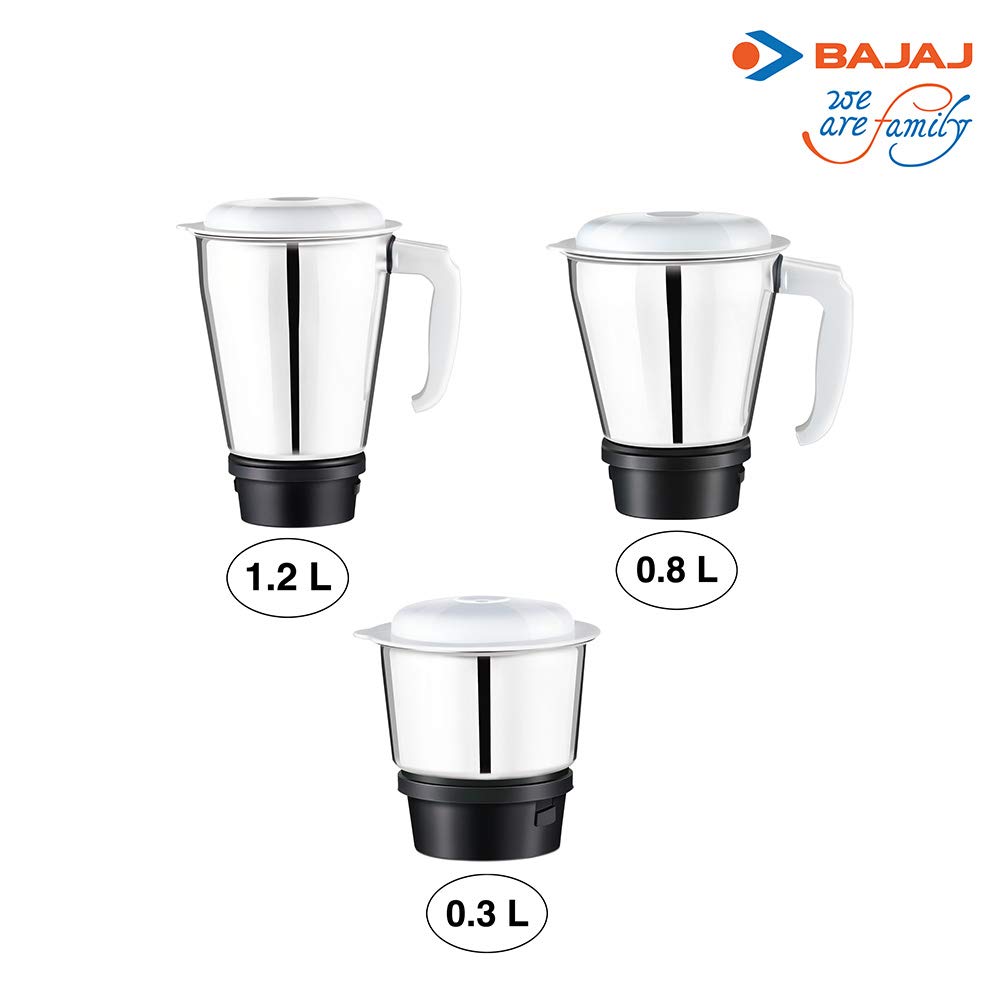 Bajaj Rex 500W Mixer Grinder with Nutri-Pro Feature, 3 Jars, White (Indian Plug)