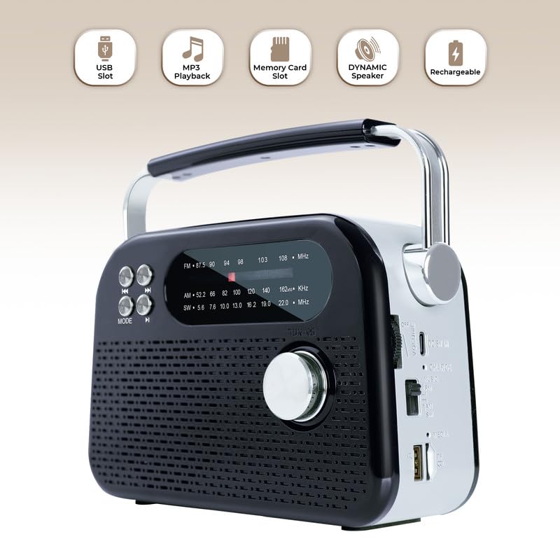 CASTOR iBELL FM820BT Portable FM Radio with Bluetooth Speaker, Rechargeable Battery, USB SD MP3 Player & Dynamic Speaker 3 Band, Black