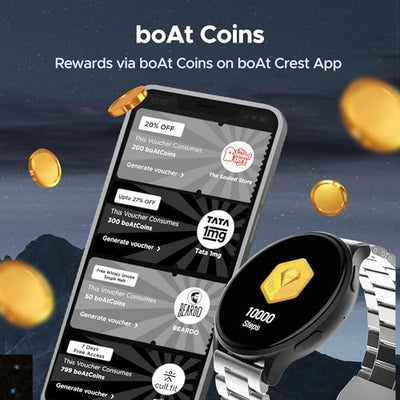 boAt Lunar Orb Smart Watch with 1.45" AMOLED Display, BT Calling, DIY Watch Face Studio, Coins, Crest App Health Ecosystem, Live Cricket&Football Scores, IP67(Steel Silver)