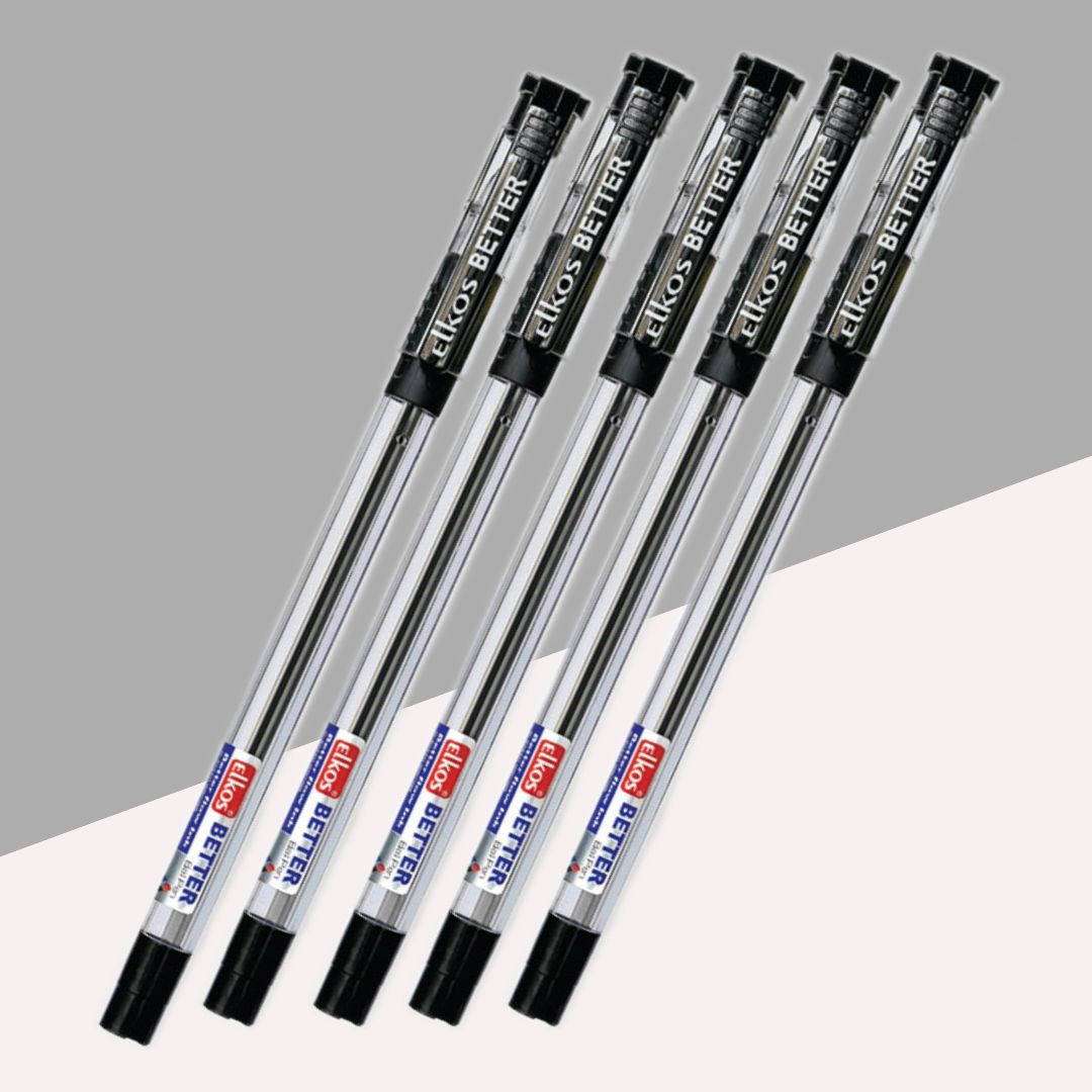 Elkos Better Ball Pen  – Black ( Pack of 5 )