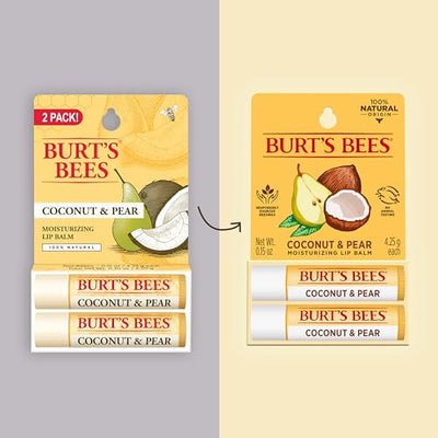 Burt's Bees 100% Natural Moisturizing Lip Balm, Coconut & Pear with Beeswax & Fruit Extracts - 2 Tubes