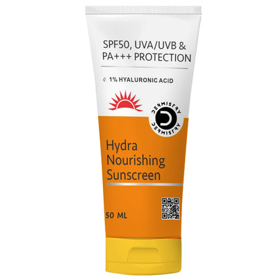 Dermistry 1% Hyaluronic Sunscreen Aqua Gel SPF 50 PA++++ For Oily, Dry, Acne-prone Skin, Ultra Lightweight Texture, Non-Greasy, No White Cast, Broad Spectrum Protection - 50g