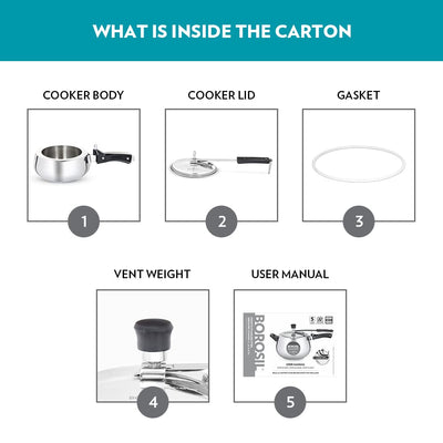 Borosil Pronto 1 L Inner Lid Stainless Steel Pressure Cooker | 6.8 mm Thick Base, Even Heat Distribution | Gas & Induction Campatible | 5 Years Warranty