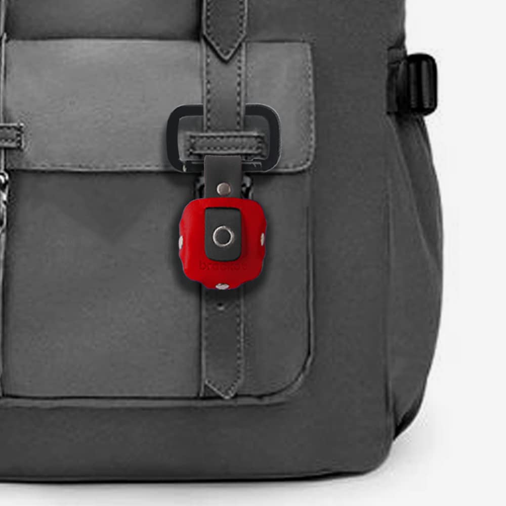 Airtag Premium Leather Key Ring Holder Case Cover Compatible with Apple Airtag, Comes with Metal Carabiner & Transparent AirTag Protective Film (1-Pack, Red & Black) (AirTag Not Included)