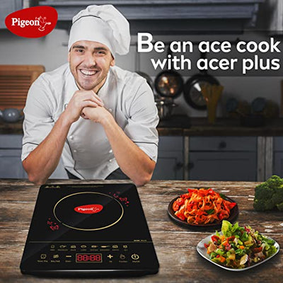 Pigeon By Stovekraft 14429 Acer Plus 1800 Watt Induction Cooktop with Feather Touch Control, Induction Stove comes with 8 Preset Menus and Auto-Shut Off features (Black)