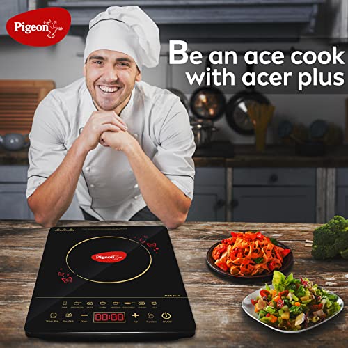 Pigeon By Stovekraft 14429 Acer Plus 1800 Watt Induction Cooktop with Feather Touch Control, Induction Stove comes with 8 Preset Menus and Auto-Shut Off features (Black)