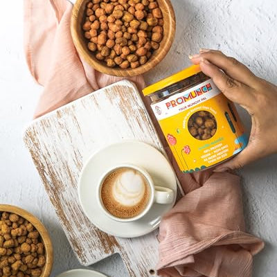 PROMUNCH Roasted Soya Snack - Pack of 2, Flavour: Noodle Masala and Cheese & Onion - 150G Each
