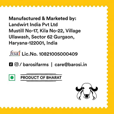 Barosi Premium A2 Cow Ghee 500 ml | A2 Danedar Desi Ghee | Churned from Curd with Bilona Method | Pure & Aromatic | Organic, Farm Made in Small Batches | Glass Jar Packing