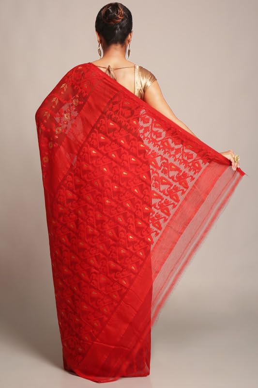 BENGAL HANDLOOM Women's Cotton Silk Dhakai Bbd2 Soft Jamdani Sarees - Green
