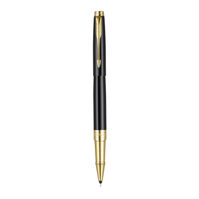 Parker Aster Laque Black Roller Ball Pen with Wallet ( Gold Trim)