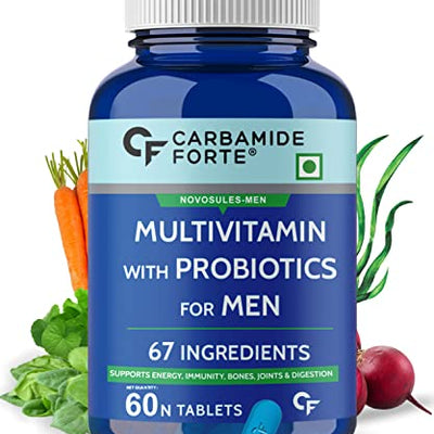 Carbamide Forte Multivitamin for Men(60 Veg Tablets), Immunity & Energy with 67 Ingredients |Multi Vitamins, Minerals, Probiotics, Superfoods, Fruits & Vegetable Blend–
