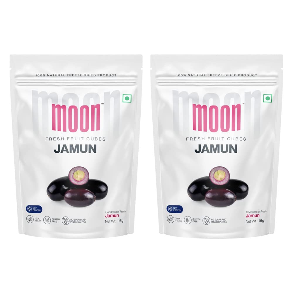 Moon Freeze Dried Jamun Cubes | Healthy Jamun Snack | 100% Natural, Vegan, No Preservatives, No Added Sugar Gluten Free Snack for Kids and Adults | (16Gm) Pack of 2