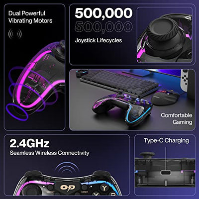 Ambrane Wireless Gaming Controller with Transparent Design, 2.4GHz Wireless Technology, Integrated Dual Intensity Motor, Illuminated Pad for PC - Windows, PS3 Console & Android TV(OP-WLGC01, Black)