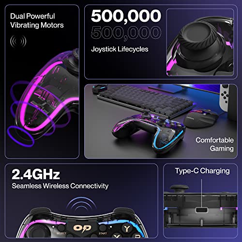 Ambrane Wireless Gaming Controller with Transparent Design, 2.4GHz Wireless Technology, Integrated Dual Intensity Motor, Illuminated Pad for PC - Windows, PS3 Console & Android TV(OP-WLGC01, Black)