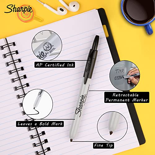 Sharpie Fine Tip Retractable Permanent Marker Black, 2 Markers