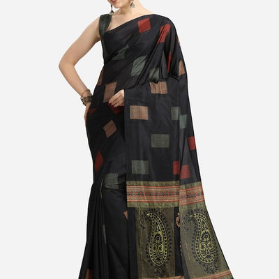Black & Green Ethnic Motifs Fusion Saree