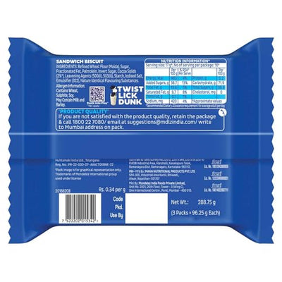 Cadbury Oreo Vanilla Flavour Creme Sandwich Biscuit Family Pack, 275.55 g