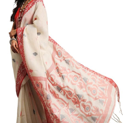 Aditri Jamdani Handloom Jamdani On Linen Women's Saree: Elevate Your Style With Timeless Elegance And Grace, Perfect For Every Occasion And Celebration! (Ethnic Motifs)