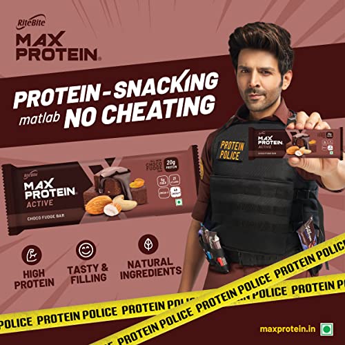 RiteBite Max Protein Active Choco Fudge Protein Bars (Pack of 6) * 75gm each 20g Protein Blend, Fiber, Vitamins & Minerals , No Preservatives, 100% Veg, For Energy, Fitness & Immunity