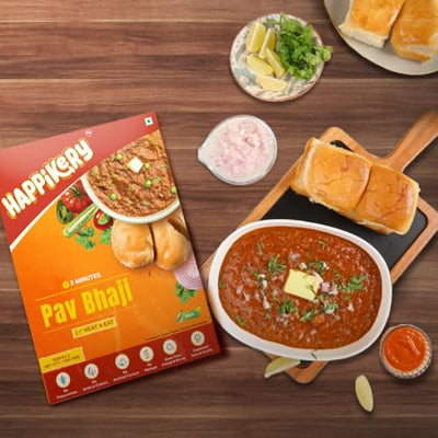Happikery Instant Ready to Cook Pav Bhaji Gravy | Pav Bhaji Masala Curry Paste | Just Add Aloo (Potato) | Ready in 3 Mins | (Veg Mix, Upto 5-7 Servings) | Made with Ghee | No Preservatives | 1Kg