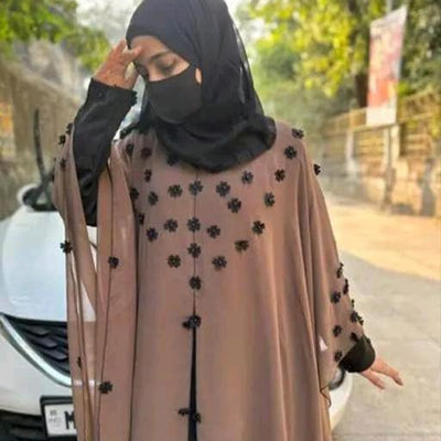 BURAQUE DESIGNER Nida fabric Free Size Muslim Burqa/Abaya & Burkha Dress for Muslim women and Girl's (F06-Brown-Burkha)