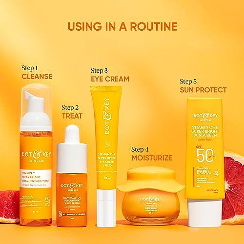 Dot & Key Vitamin C + E Super Bright Under Eye Cream | Fades Dark Circles & Pigmentation | Boosts Collages & Skin Firmness | For Glowing Even Toned Skin | Reduces Puffiness | For All Skin Types | 20ml